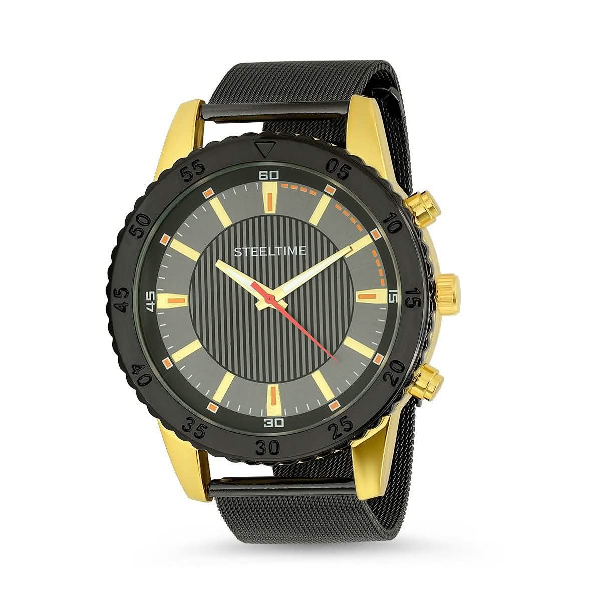 Men's Two Tone Black IP and 18k Gold Watch with 18k Gold Box Chain Bracelet