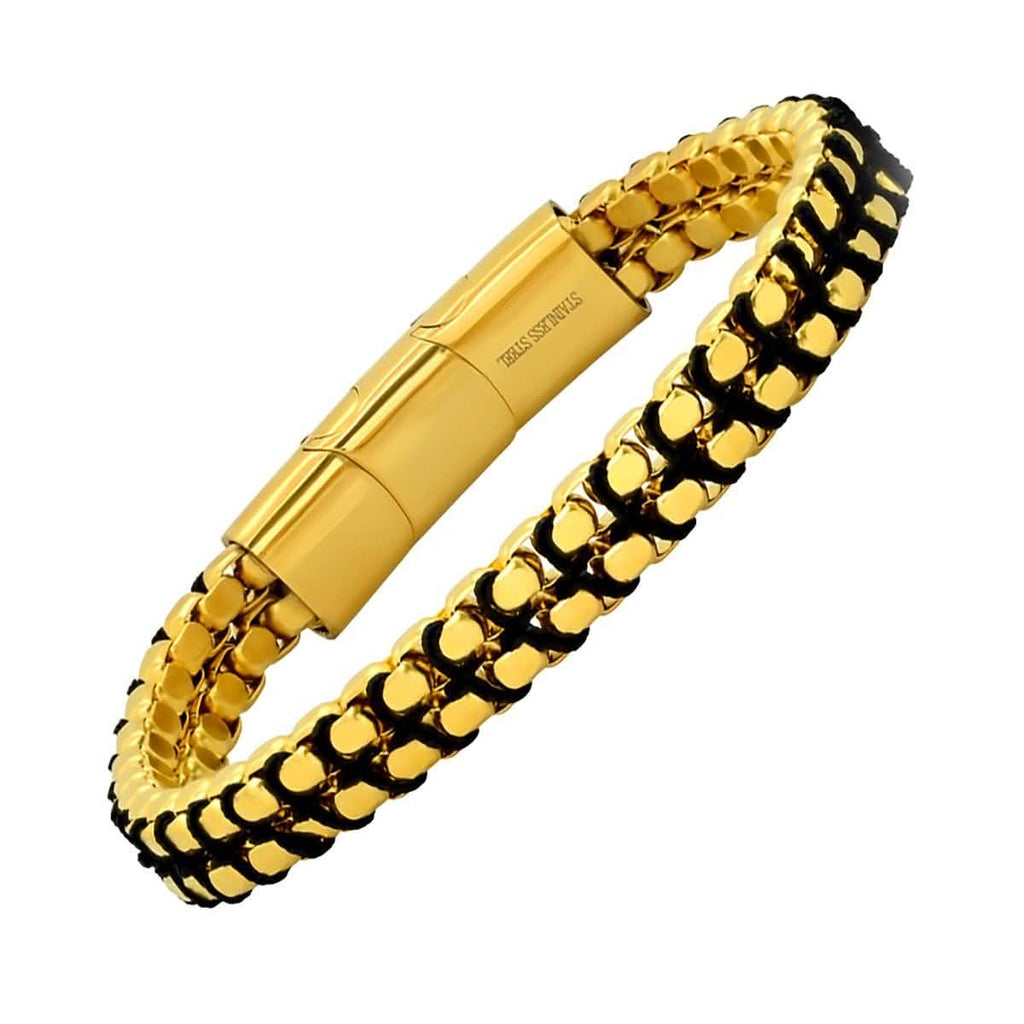 Men's Two Tone Black IP and 18k Gold Watch with 18k Gold Box Chain Bracelet