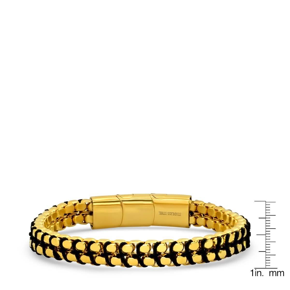 Men's Two Tone Black IP and 18k Gold Watch with 18k Gold Box Chain Bracelet