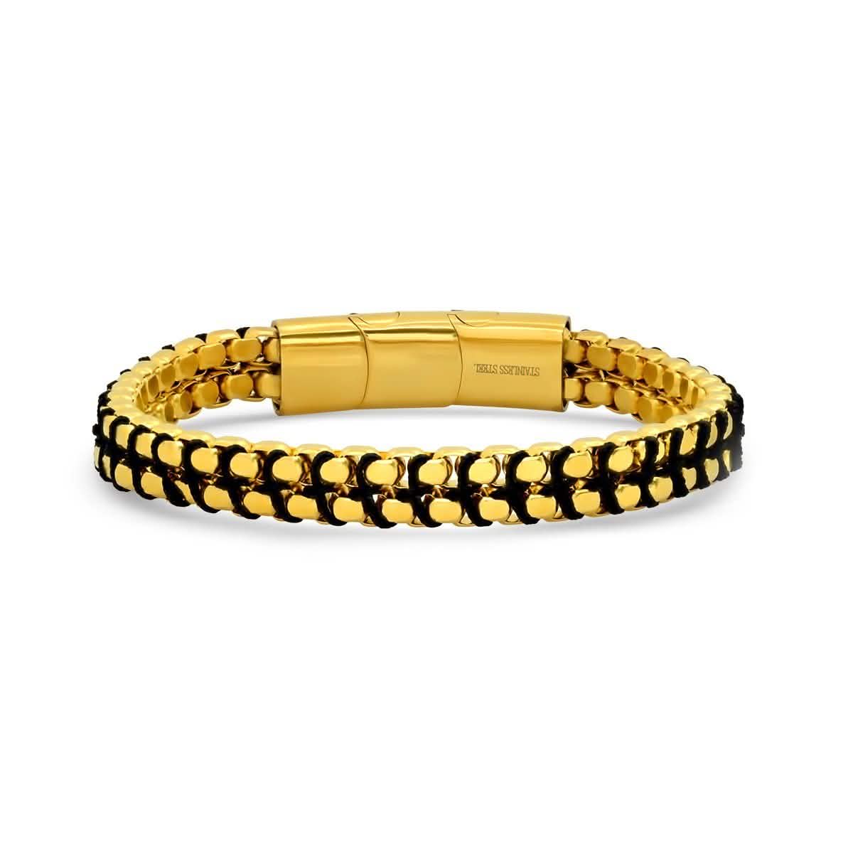 Men's Two Tone Black IP and 18k Gold Watch with 18k Gold Box Chain Bracelet