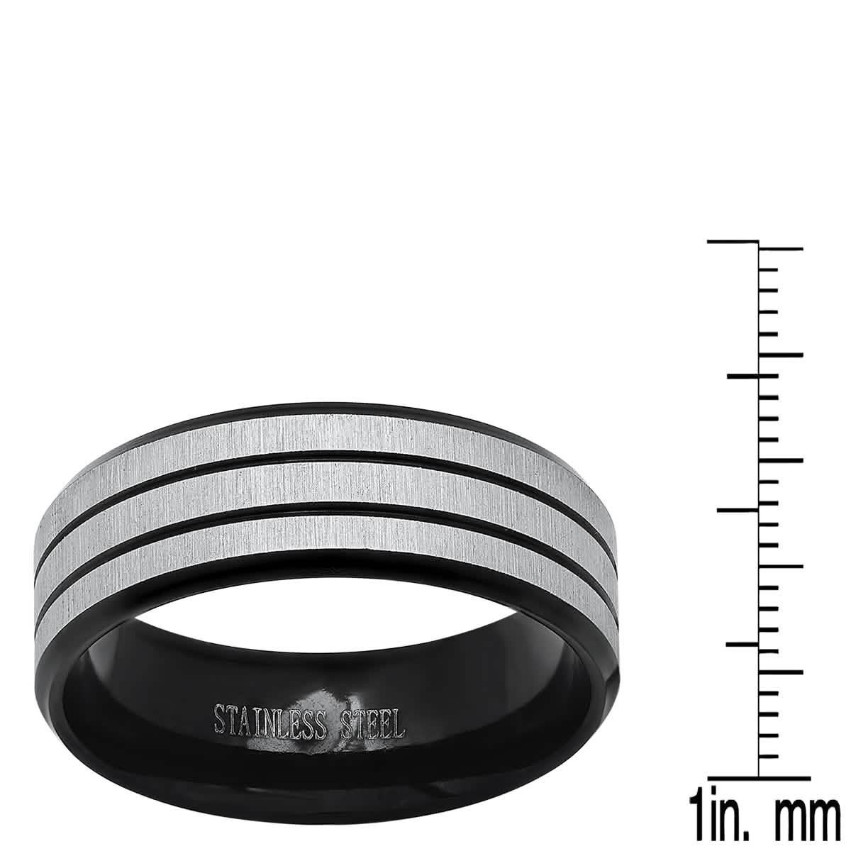 Men's Two Tone Black IP and Stainless Steel Band Ring