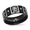 Men's Two Tone Black IP and Stainless Steel Band Ring with Cross Accents