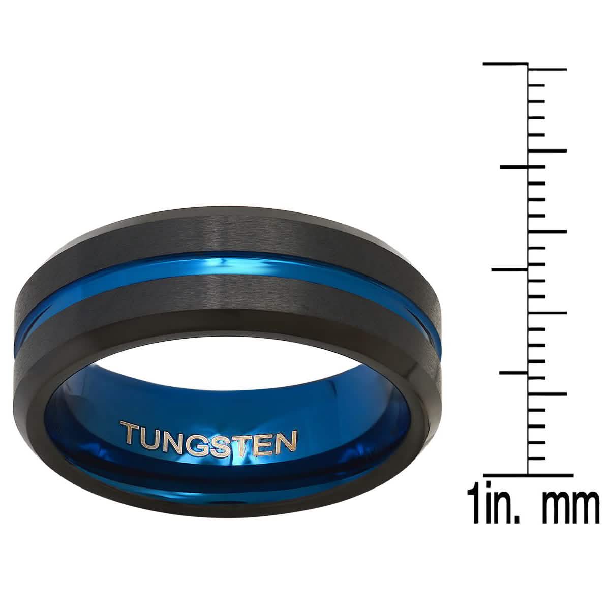Men's Two Tone Blue and Black IP Tungsten Band Ring