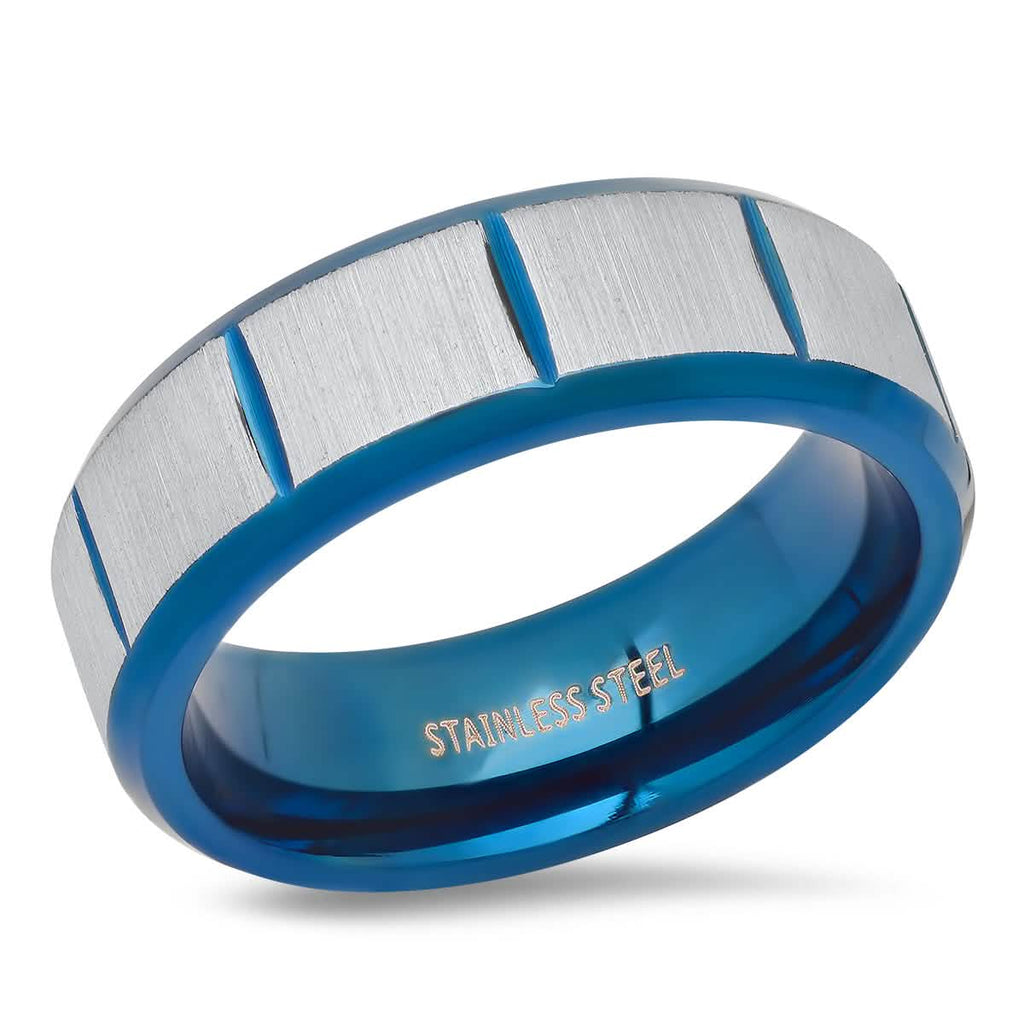 Men's Two Tone Blue IP and Stainless Steel Ring