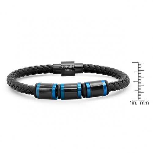 Men’s Two Tone IP Stainless Steel Leather Bracelet