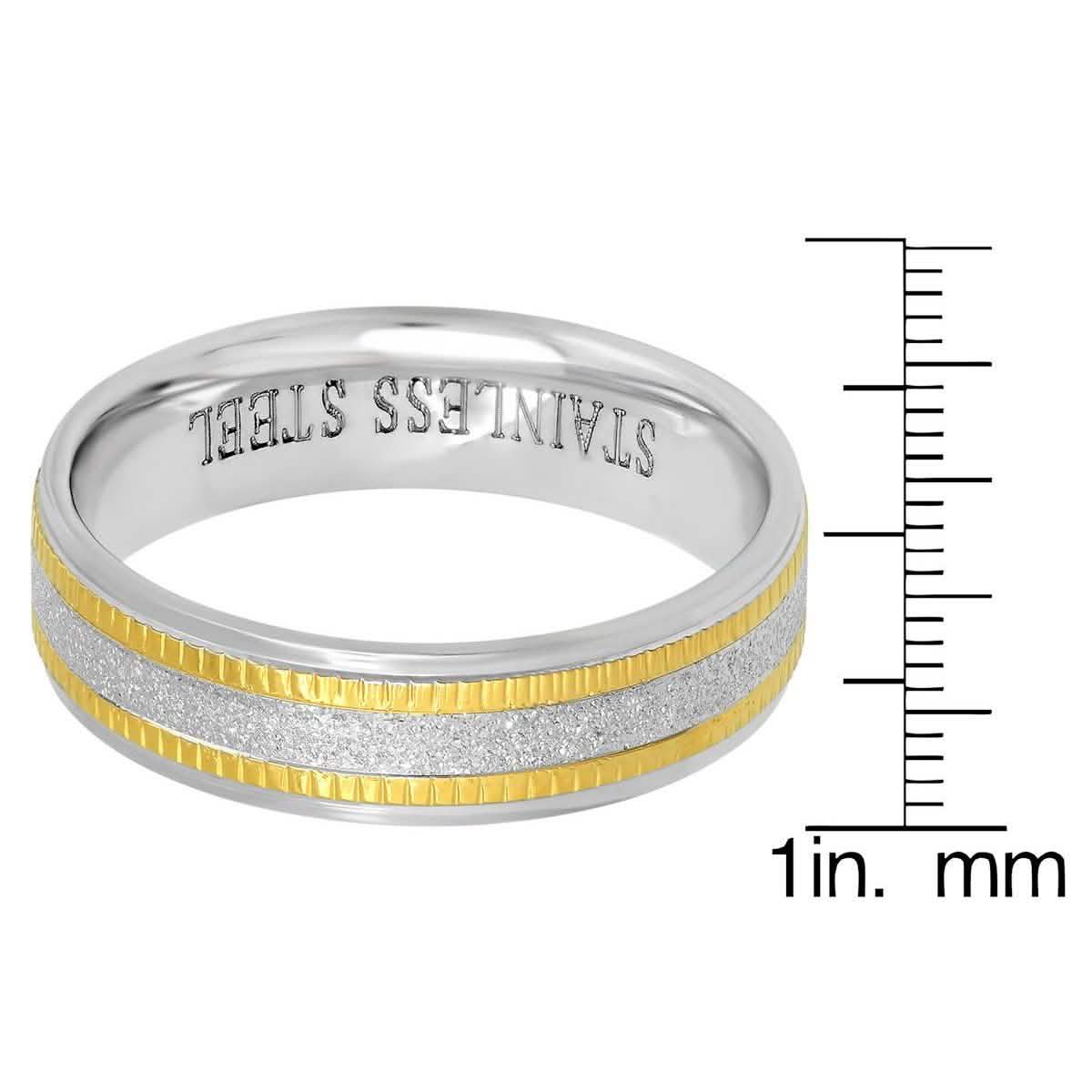 Men's Two Tone Stainless Steel and 18K Gold Plated Sandblasted Inlay Ring
