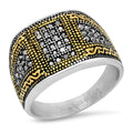 Men's Two Tone Stainless Steel And 18k Gold With Simulated Diamonds Ring