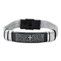 Men's Two Tone Stainless Steel and Black IP Our Father Prayer Mesh Bracelet
