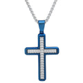 Men's Two Tone Stainless Steel and Blue IP Cross with Waives Inlay Pendant