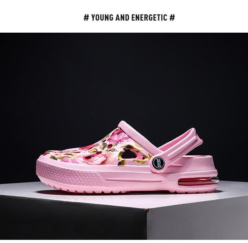 Mens Womens Sandals Hole Shoes Rubber Clogs Couple Garden Shoes Color Printing Air Cushion Beach Sandals Unisex Garden Clogs Lightweight Slip On Women Men Beach Sandals Water Shoes