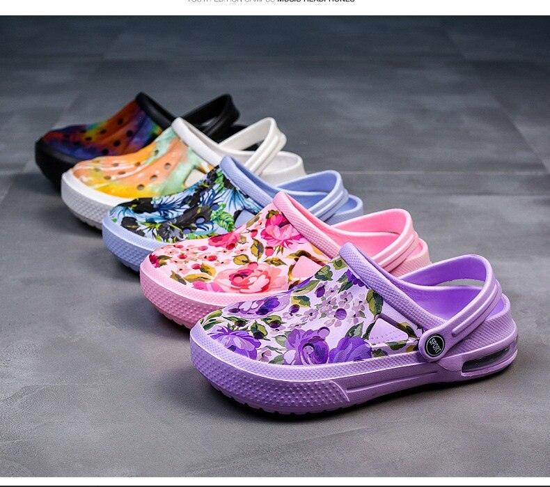 Mens Womens Sandals Hole Shoes Rubber Clogs Couple Garden Shoes Color Printing Air Cushion Beach Sandals Unisex Garden Clogs Lightweight Slip On Women Men Beach Sandals Water Shoes