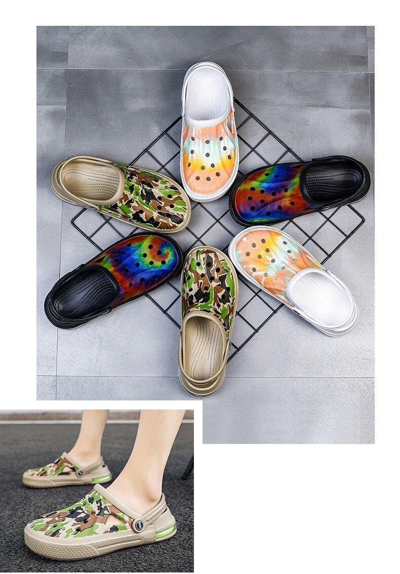 Mens Womens Sandals Hole Shoes Rubber Clogs Couple Garden Shoes Color Printing Air Cushion Beach Sandals Unisex Garden Clogs Lightweight Slip On Women Men Beach Sandals Water Shoes