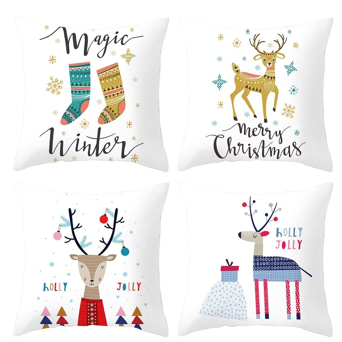 Merry Christmas Decoration Xmas Gift New Year For Home Reindeer Santa Claus Xmas Series Cushion Cover Case Pillow Custom Zippered Square Pillowcase Tree Cushion Cover Christmas Ornament