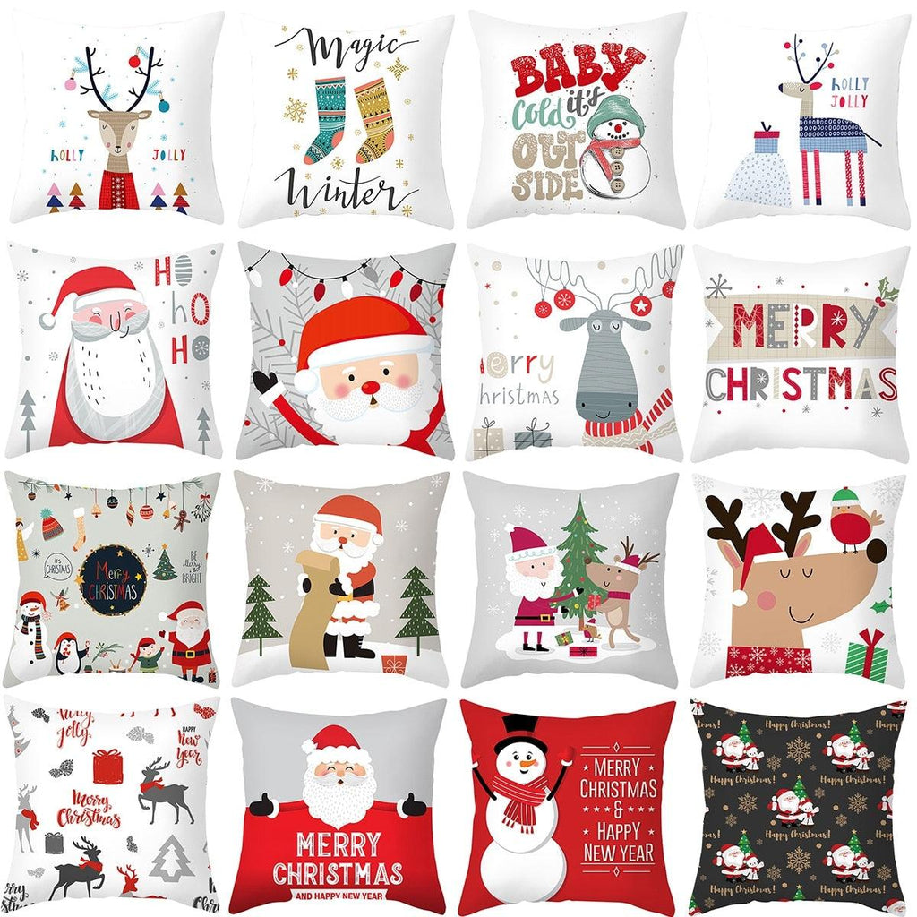 Merry Christmas Decoration Xmas Gift New Year For Home Reindeer Santa Claus Xmas Series Cushion Cover Case Pillow Custom Zippered Square Pillowcase Tree Cushion Cover Christmas Ornament