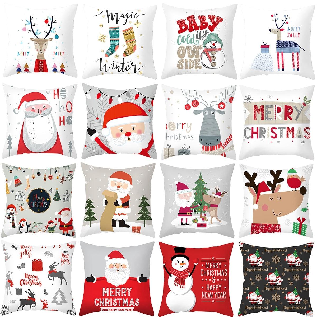 Merry Christmas Decoration Xmas Gift New Year For Home Reindeer Santa Claus Xmas Series Cushion Cover Case Pillow Custom Zippered Square Pillowcase Tree Cushion Cover Christmas Ornament