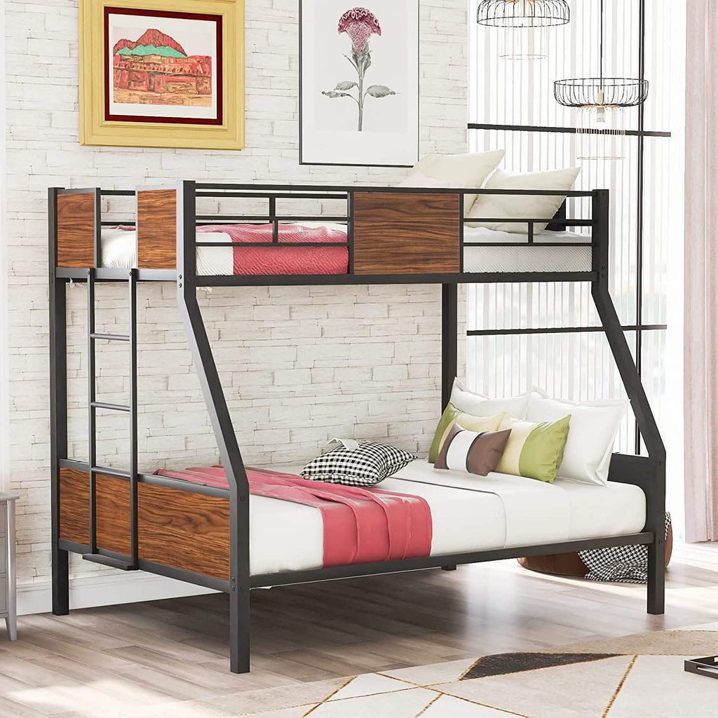 Metal Bunk Bed with Safety Railing Ladder