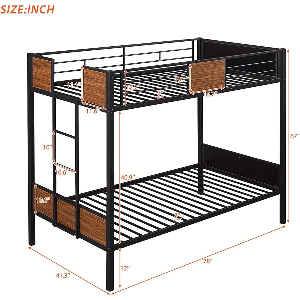 Metal Bunk Bed with Safety Railing Ladder