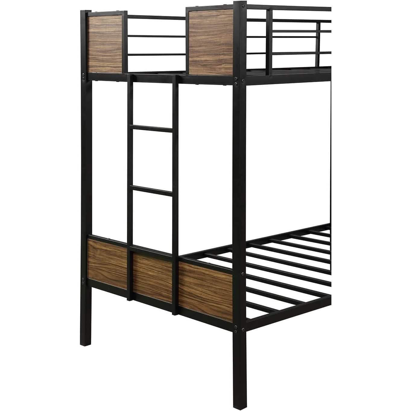 Metal Bunk Bed with Safety Railing Ladder