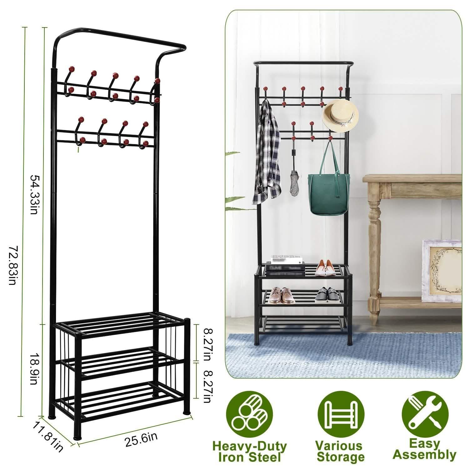 Metal Entryway Coat Shoe Rack