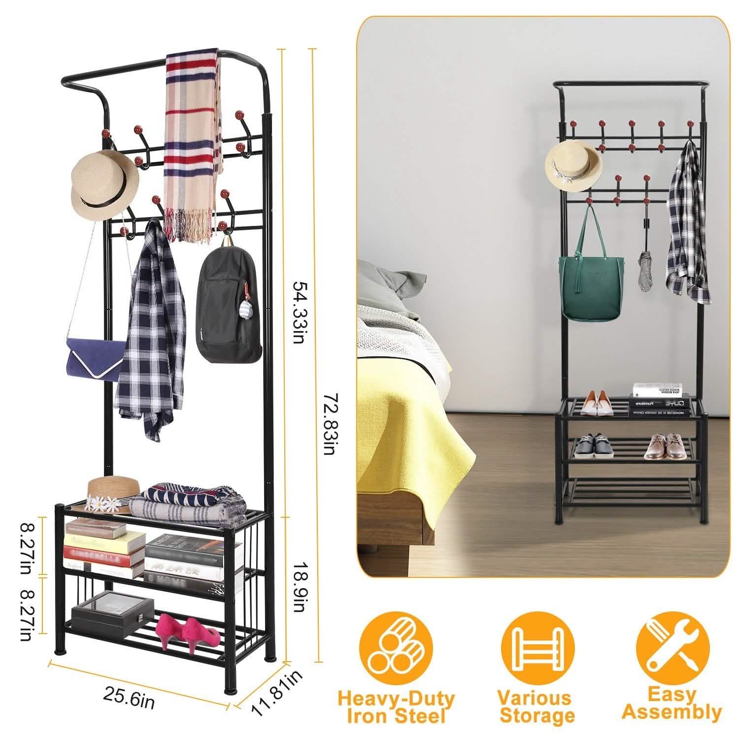 Metal Entryway Coat Shoe Rack
