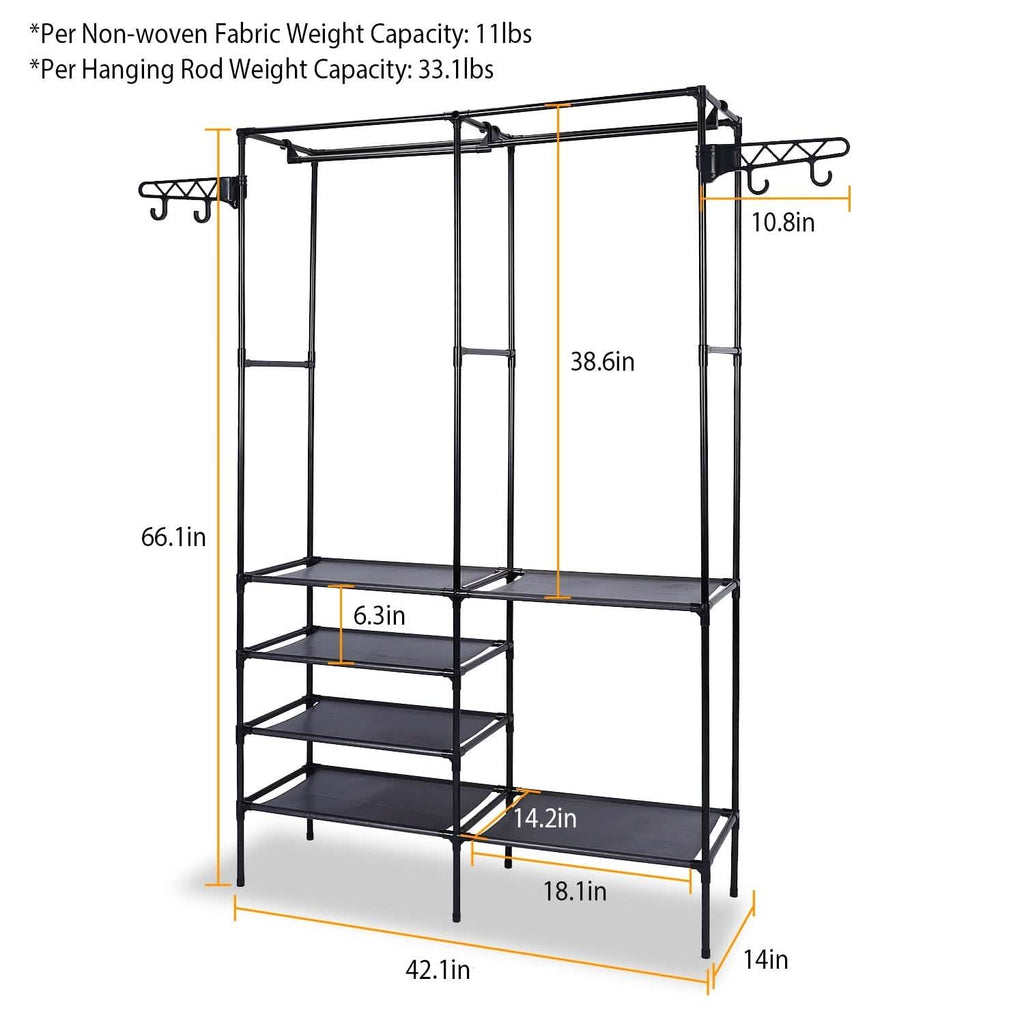 Metal Garment Rack Shoe Clothing Organizer Shelves