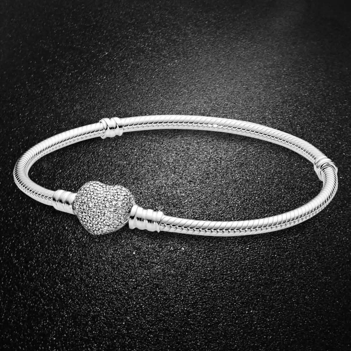 Micro Pave Crystal Heart Charm Bracelet