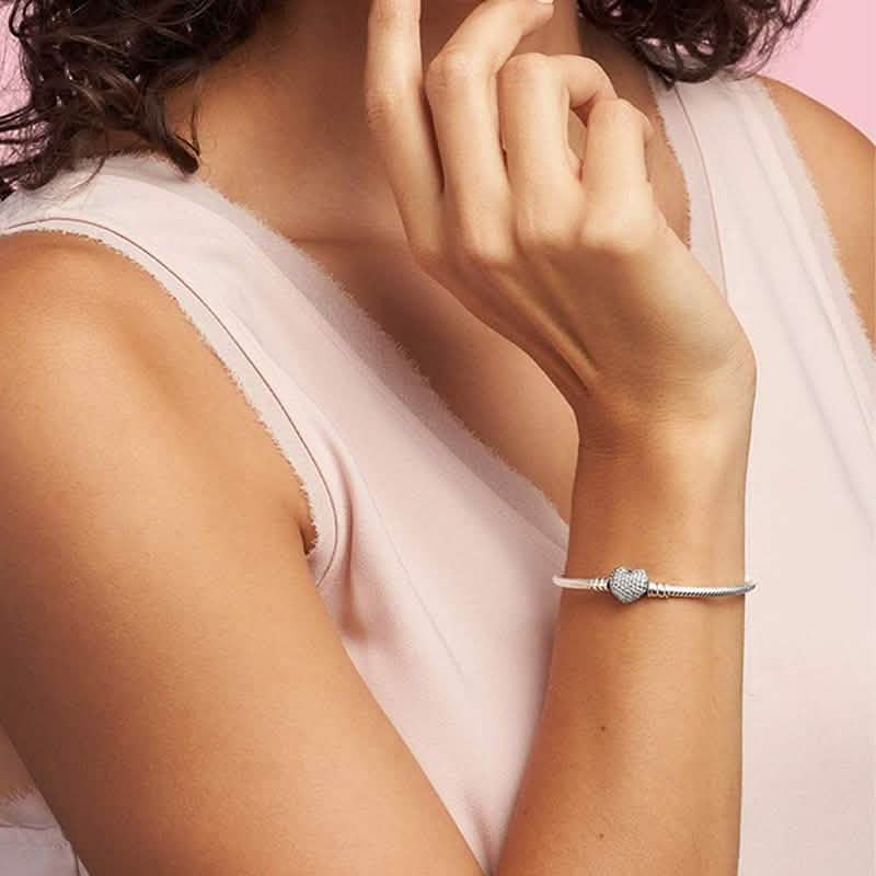 Micro Pave Crystal Heart Charm Bracelet