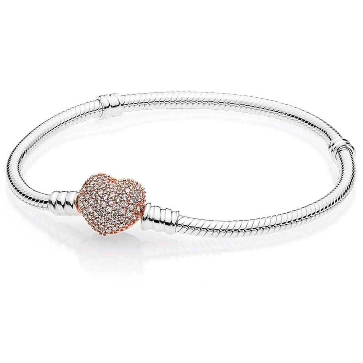 Micro Pave Rose Gold Crystal Heart Charm Bracelet