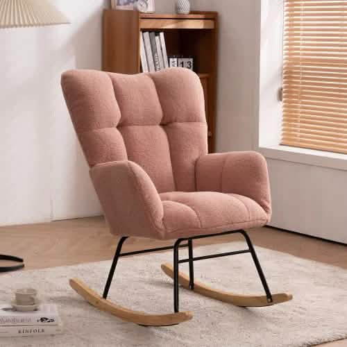Mid-Century Modern Teddy Fabric Tufted Upholstered Rocking Chair