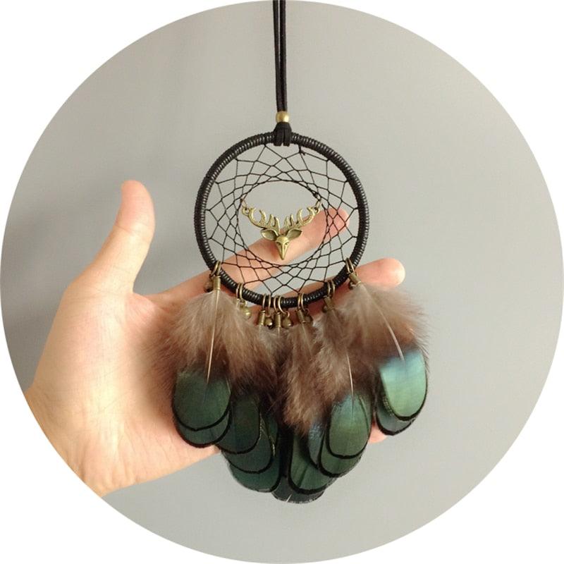 Mini Dream Catcher With Natural Feather Wind Chime Hanging Handmade Lace Feathers Bead Dream Catcher Wind Chimes Hanging Home Room Decoration Car Pendant Ornament Craft Dreamcatcher For Gift Memorial Festival Photography