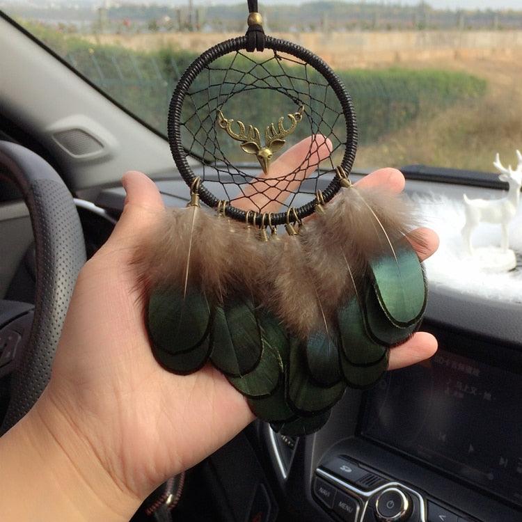 Mini Dream Catcher With Natural Feather Wind Chime Hanging Handmade Lace Feathers Bead Dream Catcher Wind Chimes Hanging Home Room Decoration Car Pendant Ornament Craft Dreamcatcher For Gift Memorial Festival Photography