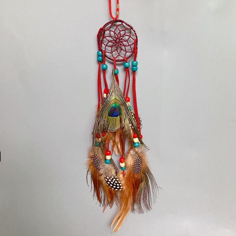 Mini Dream Catcher With Natural Feather Wind Chime Hanging Handmade Lace Feathers Bead Dream Catcher Wind Chimes Hanging Home Room Decoration Car Pendant Ornament Craft Dreamcatcher For Gift Memorial Festival Photography