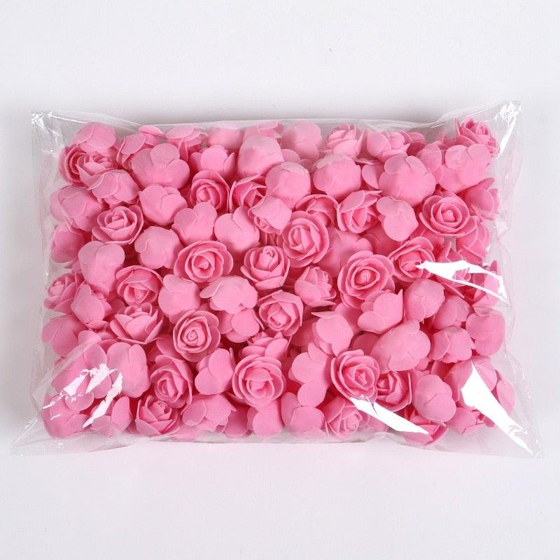 Mini Fake Rose Flower Heads 50/100/200 Pieces Teddy Bear of Roses 3cm Foam Wedding Flowers Accessories Make Bridal Hair Clips Headbands Dress