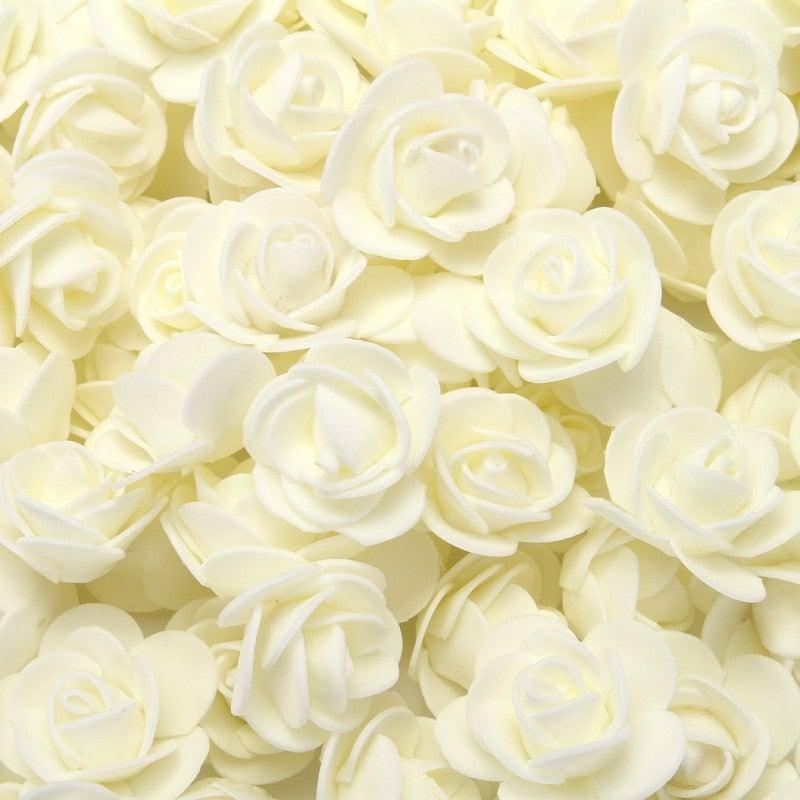 Mini Fake Rose Flower Heads 50/100/200 Pieces Teddy Bear of Roses 3cm Foam Wedding Flowers Accessories Make Bridal Hair Clips Headbands Dress