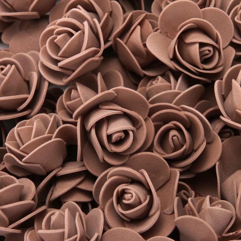Mini Fake Rose Flower Heads 50/100/200 Pieces Teddy Bear of Roses 3cm Foam Wedding Flowers Accessories Make Bridal Hair Clips Headbands Dress