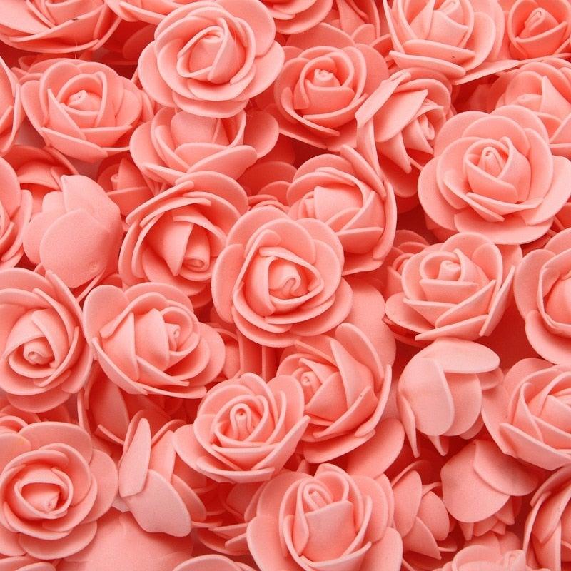 Mini Fake Rose Flower Heads 50/100/200 Pieces Teddy Bear of Roses 3cm Foam Wedding Flowers Accessories Make Bridal Hair Clips Headbands Dress