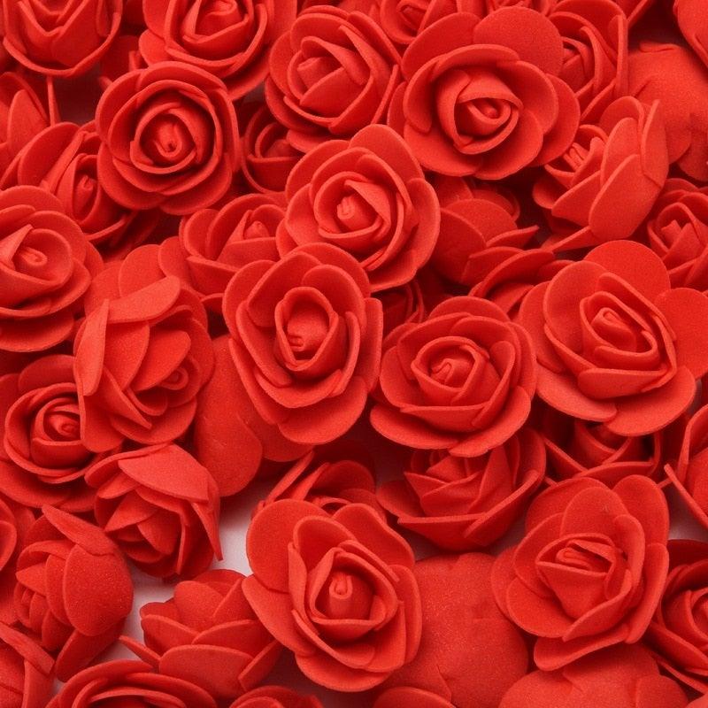 Mini Fake Rose Flower Heads 50/100/200 Pieces Teddy Bear of Roses 3cm Foam Wedding Flowers Accessories Make Bridal Hair Clips Headbands Dress