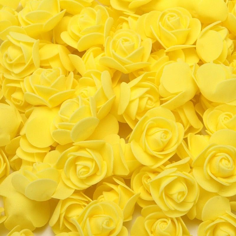 Mini Fake Rose Flower Heads 50/100/200 Pieces Teddy Bear of Roses 3cm Foam Wedding Flowers Accessories Make Bridal Hair Clips Headbands Dress