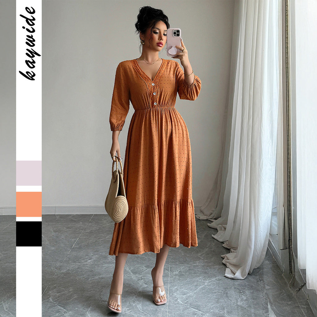 Minimalist and fashionable lace patchwork skirt dress