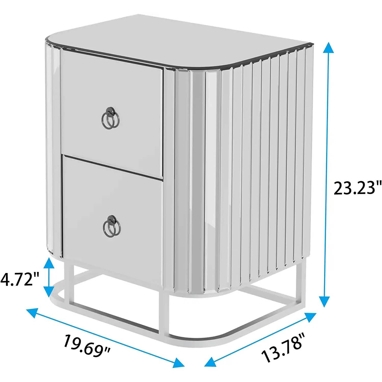 Mirrored Accent Table with 2 Drawers and Stainless Steel Frame