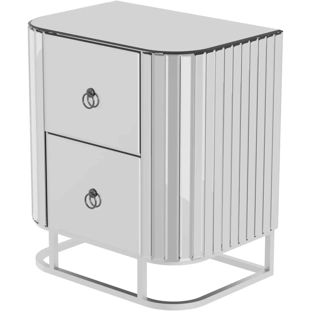 Mirrored Accent Table with 2 Drawers and Stainless Steel Frame