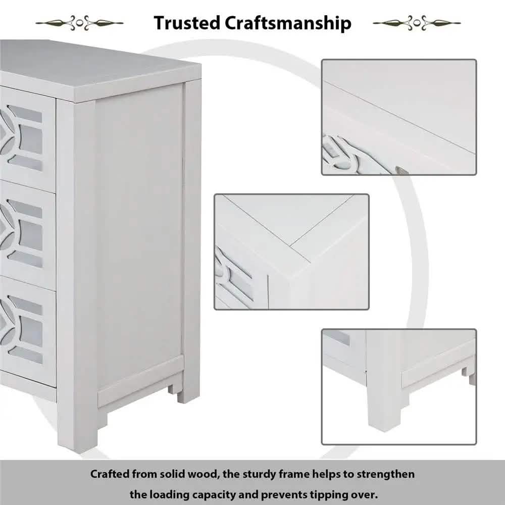 Mirrored Carved Pattern Modern Gold Finish Bedroom Nightstand