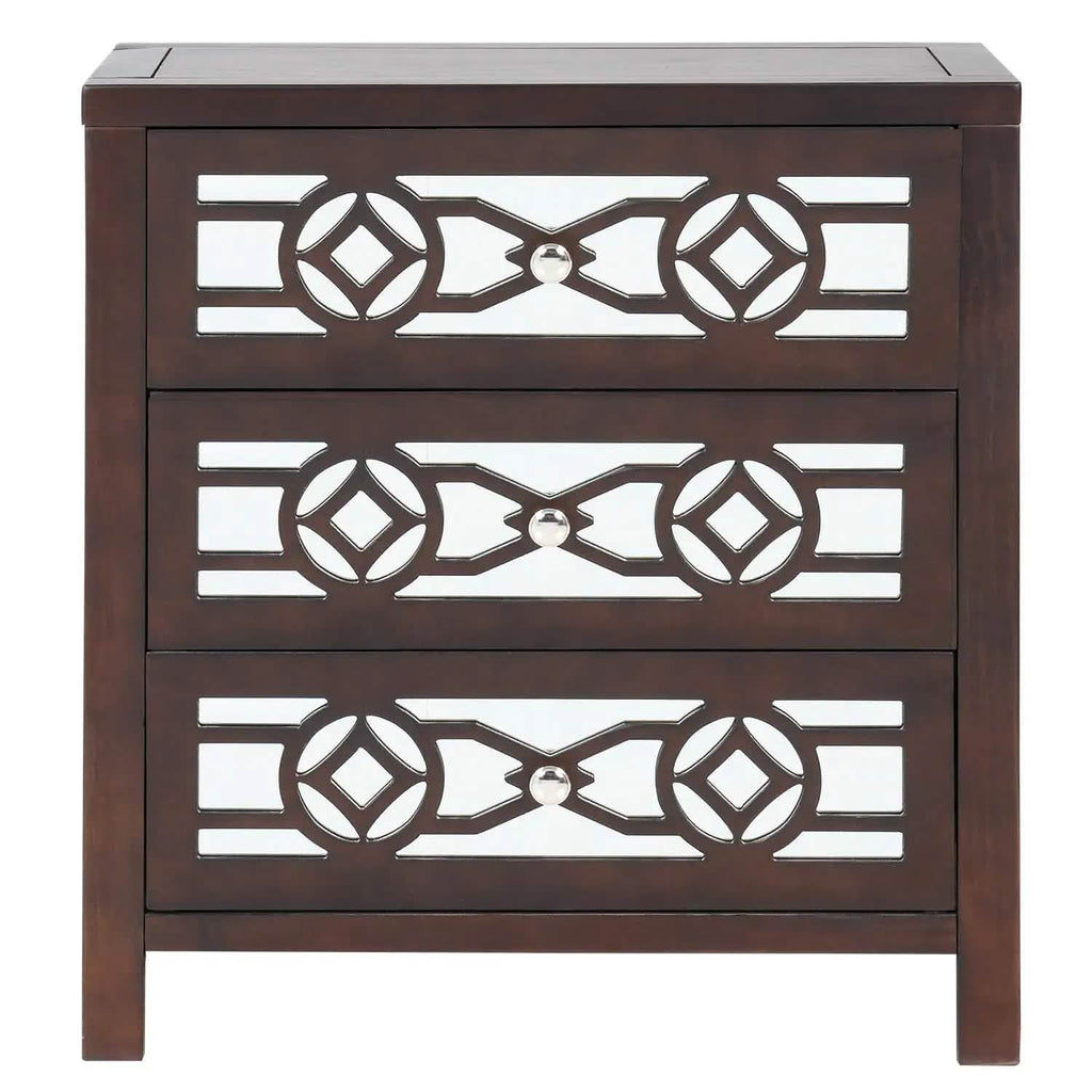 Mirrored Carved Pattern Modern Gold Finish Bedroom Nightstand