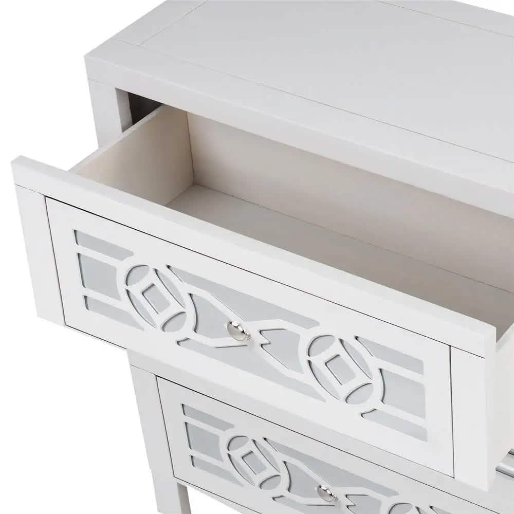Mirrored Carved Pattern Modern Gold Finish Bedroom Nightstand