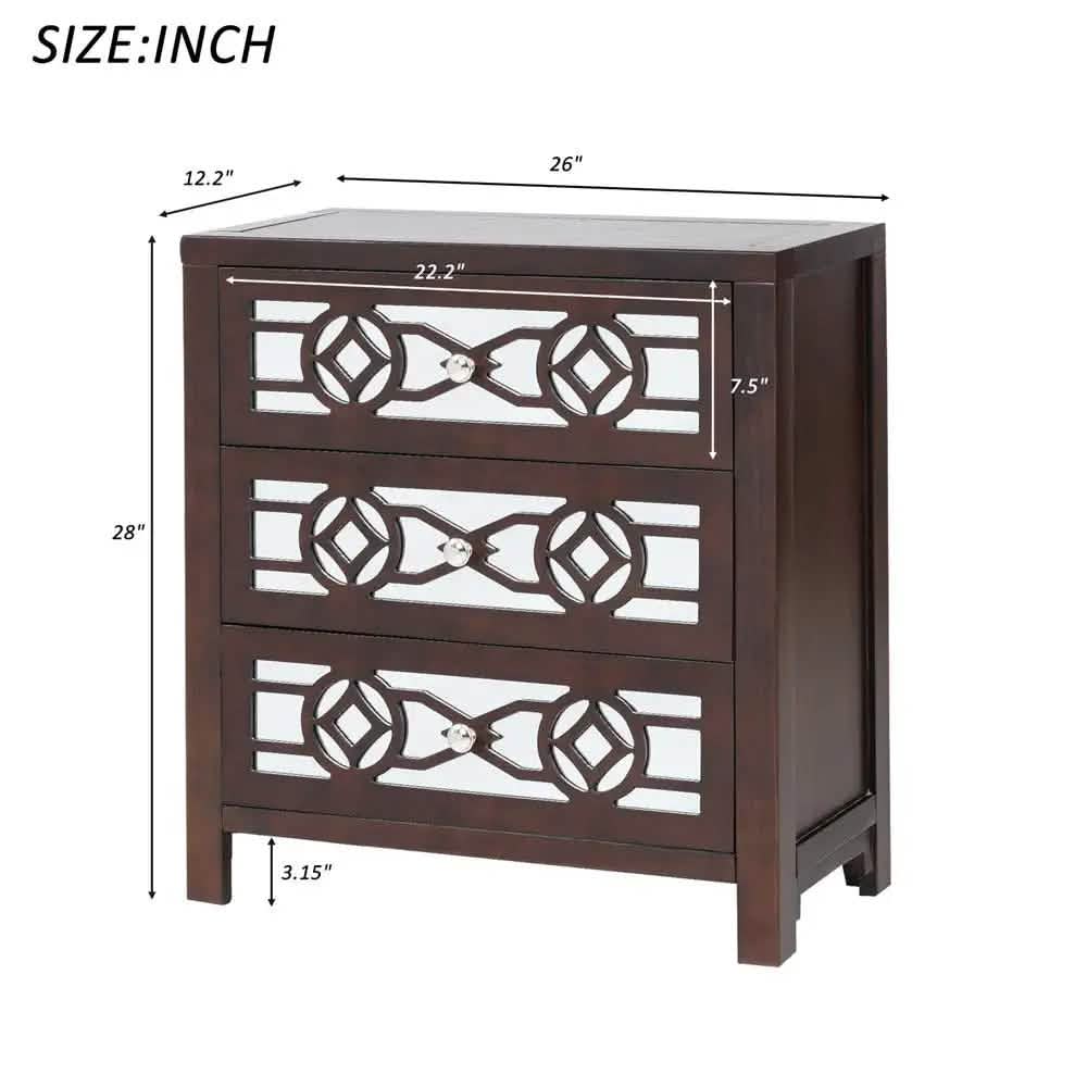 Mirrored Carved Pattern Modern Gold Finish Bedroom Nightstand