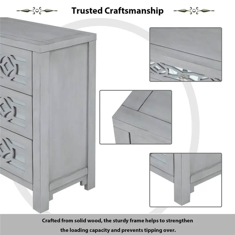 Mirrored Carved Pattern Modern Gold Finish Bedroom Nightstand