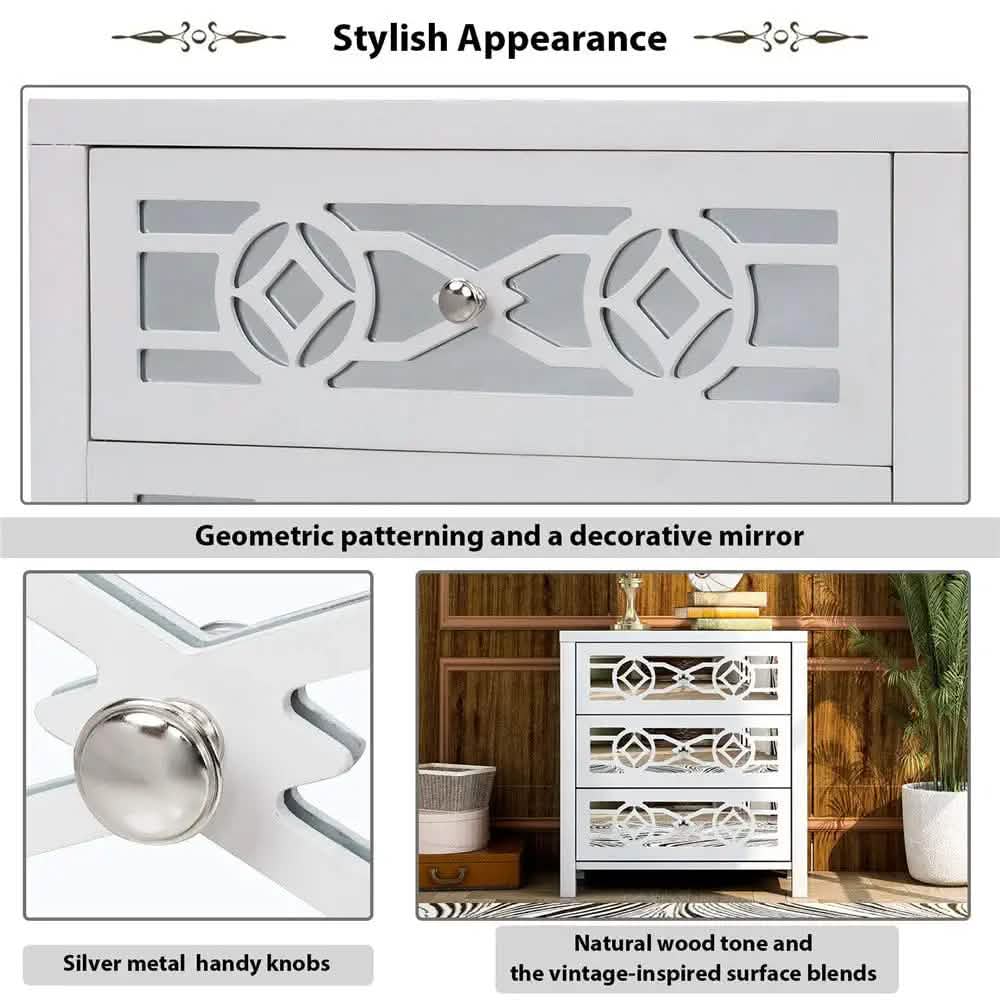 Mirrored Carved Pattern Modern Gold Finish Bedroom Nightstand