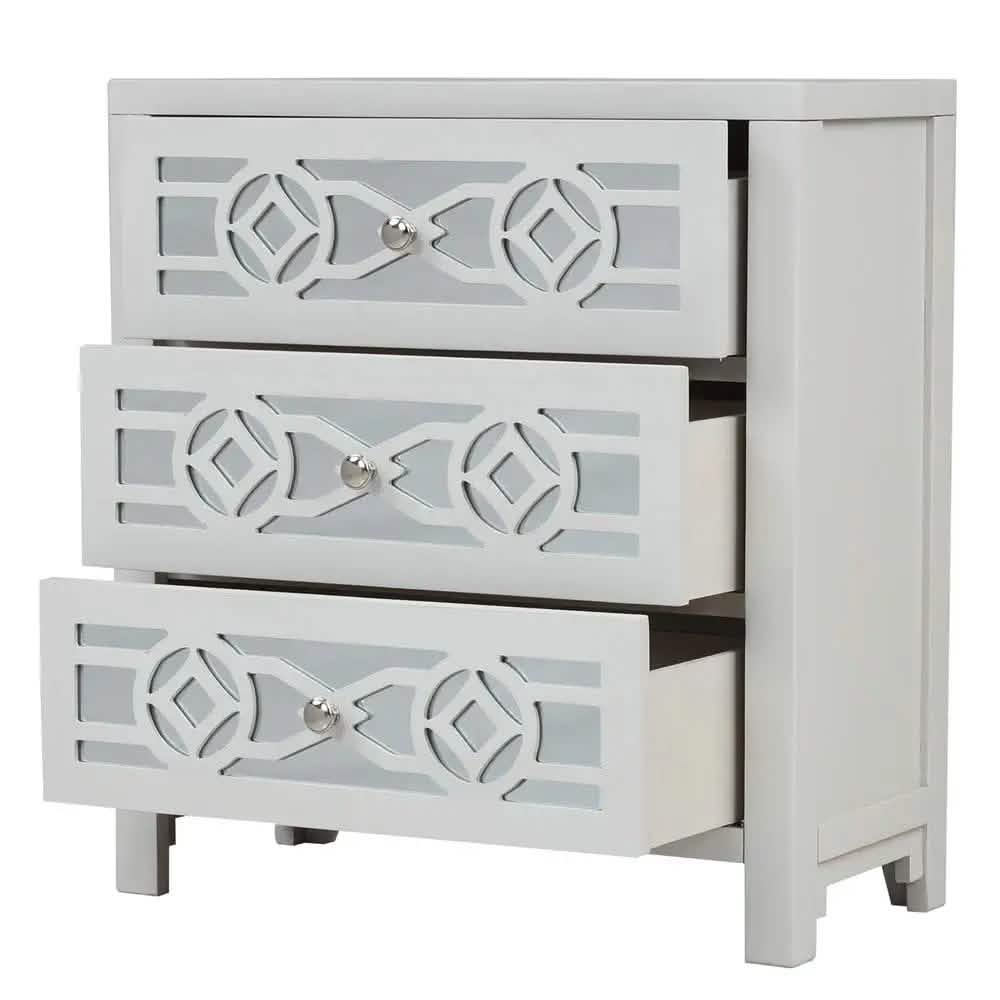 Mirrored Carved Pattern Modern Gold Finish Bedroom Nightstand