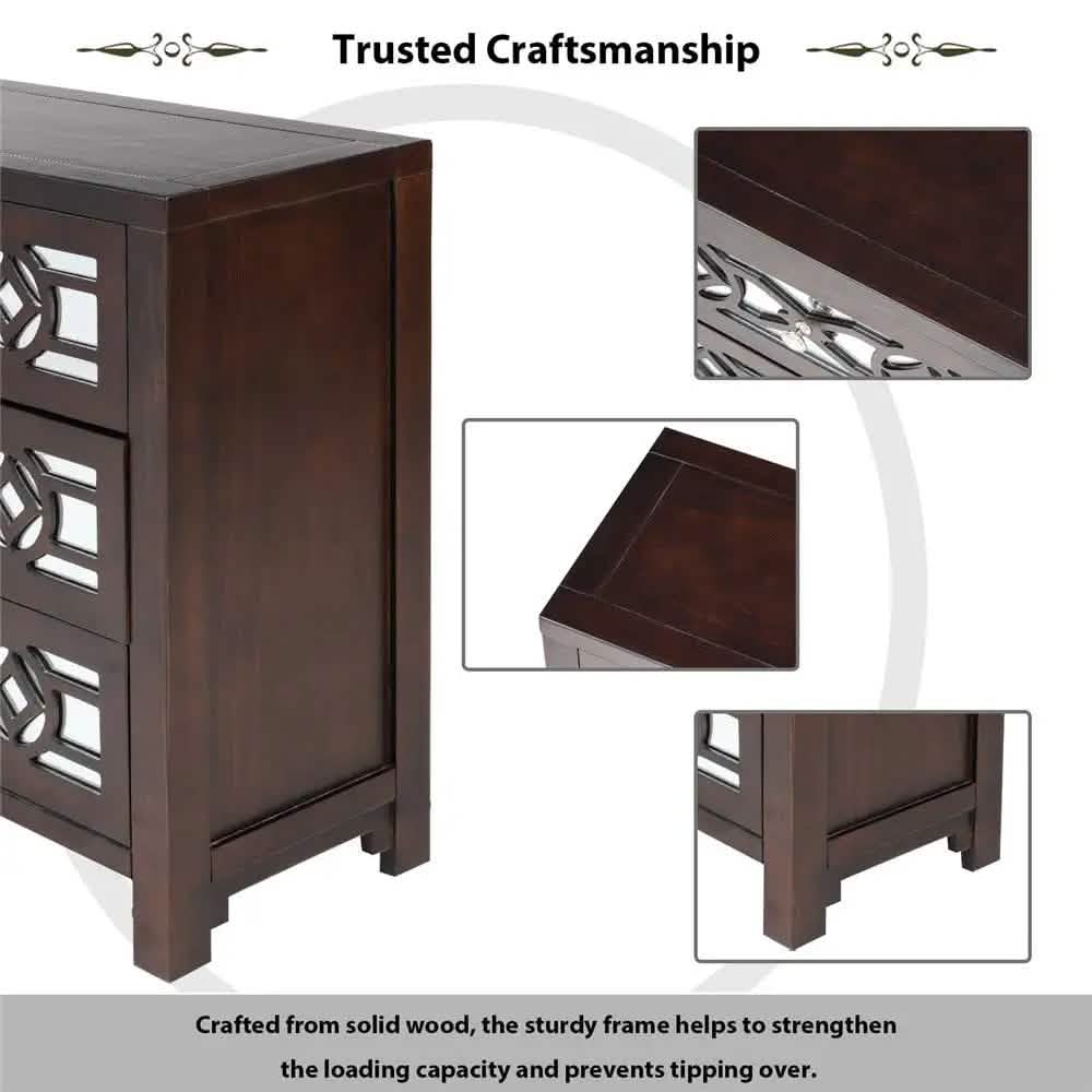Mirrored Carved Pattern Modern Gold Finish Bedroom Nightstand