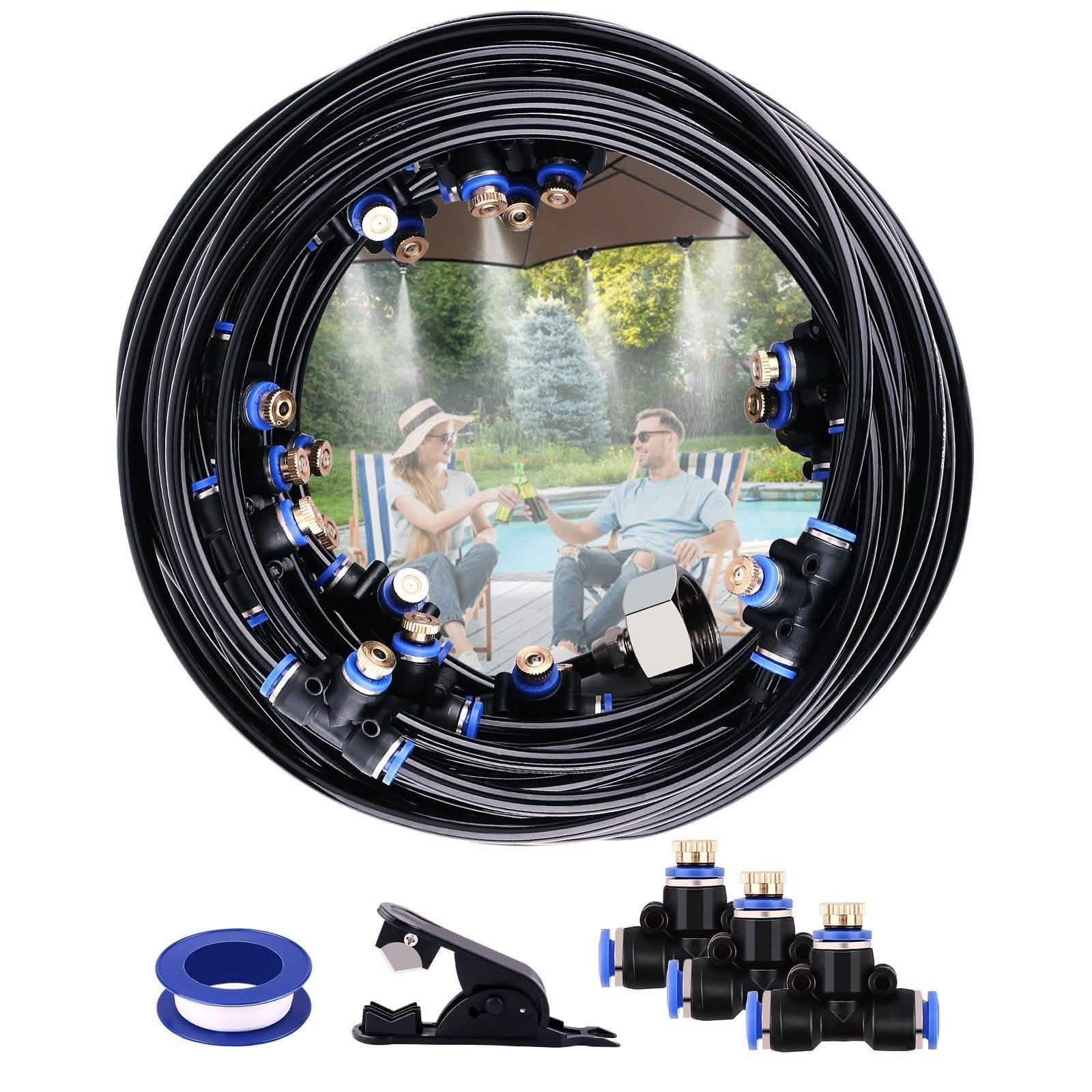 Mist Cooling System 26Ft Line + 10 T-Joint Nozzles Water Sprayer